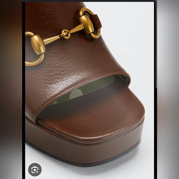 Gucci Horsebit Platform Brown Leather Sandals - Picture 3 of 9